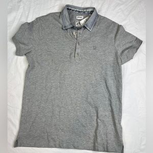 NEW Diesel Trademark Polo Shirt L Gray Casual Stretch Logo Cotton Mens A051223